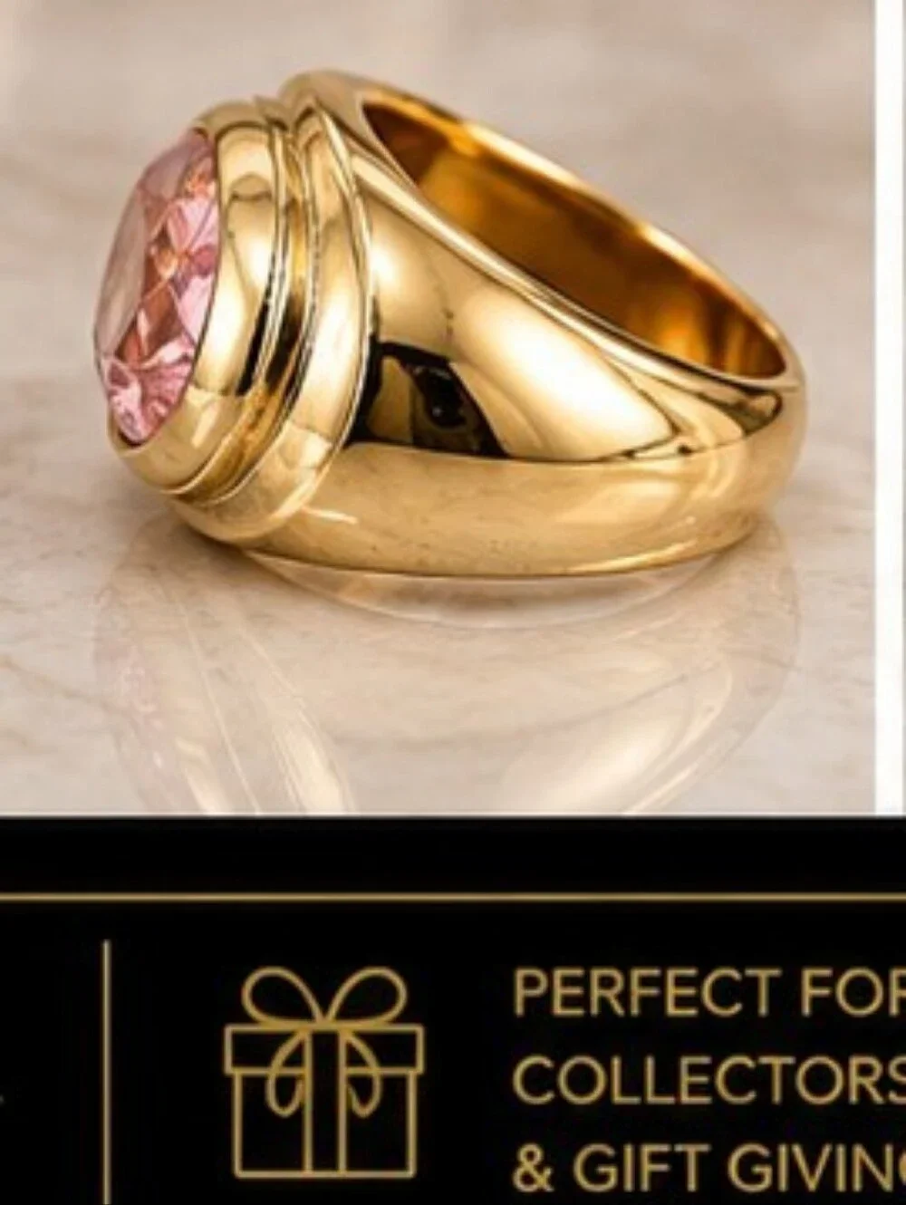 Vintage 1993 Pink AAA+ CZ Gold Plated East West Statement Ring Size 7.5